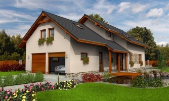 Grande casa con una stanza al piano terra e doppio garage; soluzione abitativa adatta a un terreno più stretto.